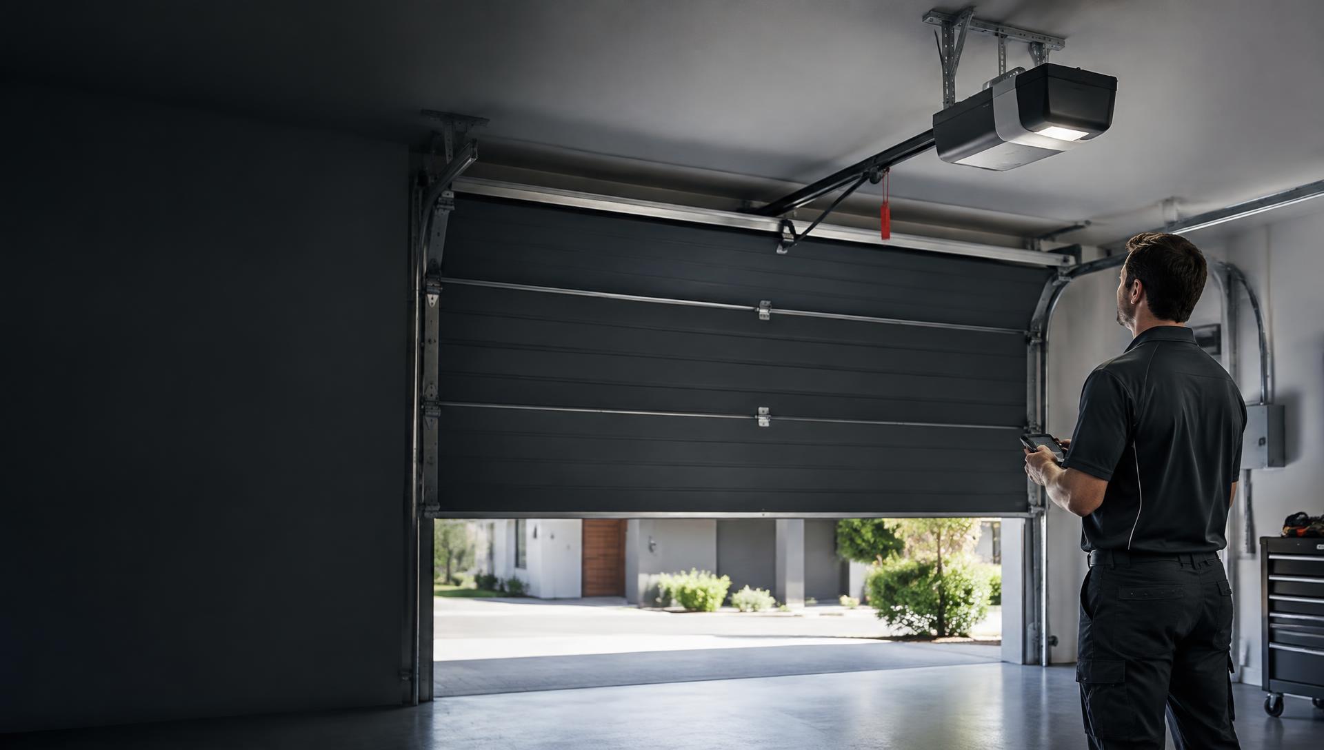 Automatic garage door motor being installed