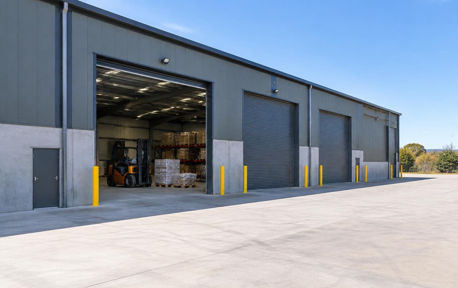 Large industrial doors at a warehouse loading area
